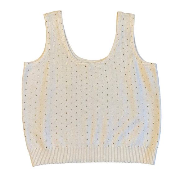 Vintage St. John Cream Wool Sweater Vest Gold Studded Size Large - Picture 2 of 8